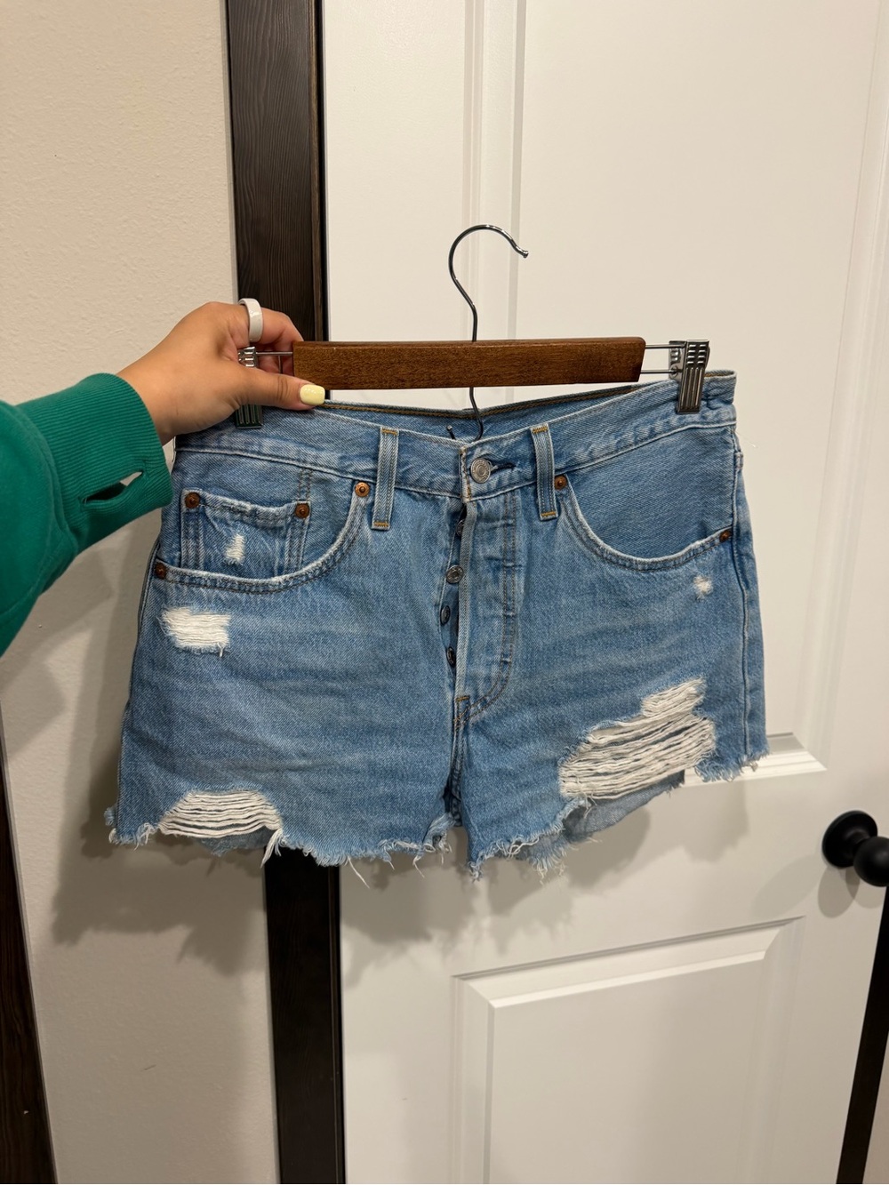 Levi's Light Blue Ripped Denim Cutoff Shorts
